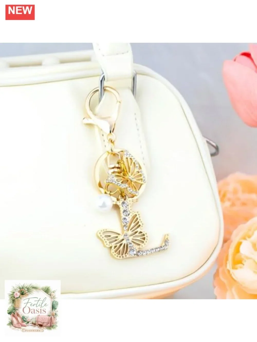 Initial Keychain Bag Charm Women Purse Charms Butterfly Pendant Stainless Steel